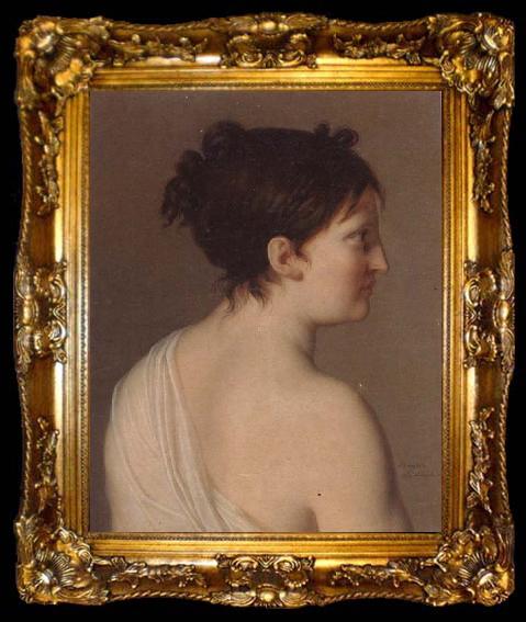 framed  Elise Bruyere Study of a young woman,half-length,in profile,wearing a white robe, ta009-2